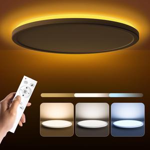 ($39.99) - New - Matane 15.4in LED Flush Mount Ceiling Light Fixture with Remote Control, Nightlight 2000K Warm, 3000K-6500K Adjustable, Low Profile Ceiling Lights for Bedroom, Kitchen, Living Room, White