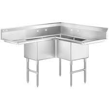 Regency 44-1/2&#34; 16-Gauge Stainless Steel 3-Compartment Commercial Corner Sink with Two Drainboards - 14&#34; x 14&#34; x 14&#34; Bowls - Model 600S3181818C