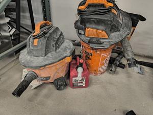 Ridgid Wet/Dry Vac, Vacuum Head (Missing Cannister) and Fuel Can 