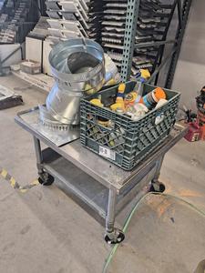 Commercial Stainless Steel Rolling Equipment Table, Ducting and Assorted Chemicals 