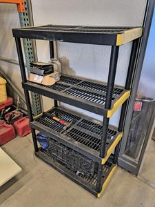 Plastic 4-Shelf Rack with Assorted Contents 