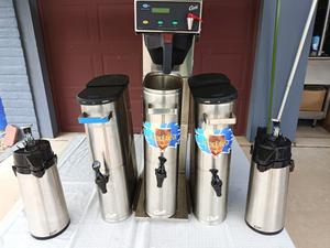 (3) Curtis Commercial Stainless Steel Beverage Storage Containers - Model CB &#38; (2) Beverage Dispensers Pump Pots (1 Missing Inner Pump)