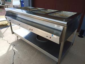 Commercial Stainless Steel 4-Well Steam Table with Lids &#38; Lower Shelf - 63&#34; X 29&#34; X 36&#34; (Missing Knobs)