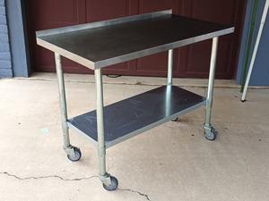 Commercial Stainless Steel Prep Table with Lower Shelf on Wheels - 48&#34; X 24&#34; X 33&#34;