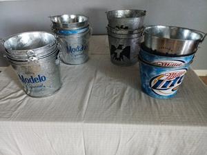 Group of Galvanized Beer Pails Including Modelo, Miller Light &#38; Tecate