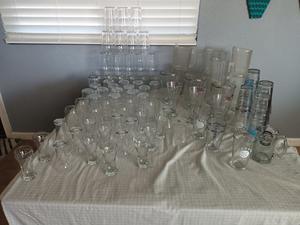 Group of Glasses Including Assorted Pint Beer, Flight Glasses, Plastic Pitchers and More