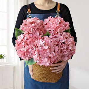 5pcs, Jinwoe 20Inch Large Pink Silk Hydrangea, Bean Paste Pink