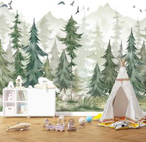 (Retail $115.99) Kids Room Green Forest Wallpaper, 96&#34; x 141&#34;