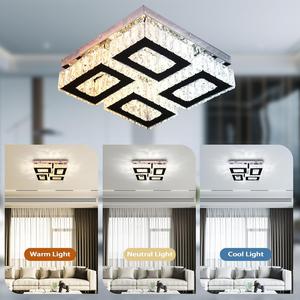 (Retail $75.80) Square Modern Chandelier Crystal Ceiling Light, LED Flush Mount, 13.1 Inches