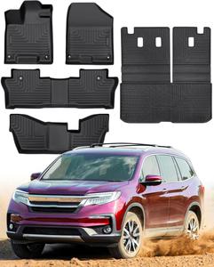 (Retail $119.99) All Weather Floor Mats for Honda Pilot 2022-2016, Front 2nd 3 Row Backseat Floor Liners &#38; Trunk Mats