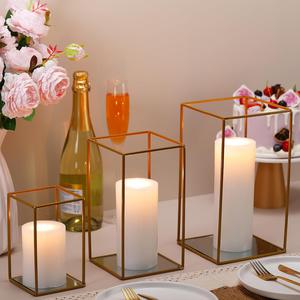 (Retail $125.99) Decorative Candle Lanterns for Wedding, Base is Glass Mirrored, Different Sizes, 6x4x4/ 9x5x5/ 11x6x6 Inches