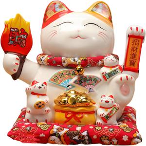 (Retail $83.99) Chinese Ceramic Lucky Cat, Japanese Cat Waving Arm