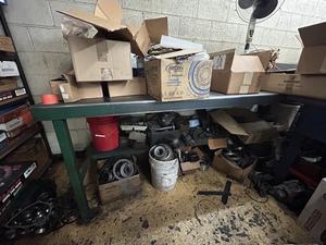 Metal Workbench Includes Assorted Used Parts 