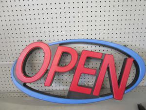 LED multi colored open sign, missing power cord. 