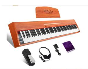 Fesley Weighted Piano Keyboard 88 Keys: Full Size Electric Keyboard Piano for Beginners, Portable 88 Key Keyboard with Daul Speaker,Sustain Pedal,Power Adapter,Support Bluetooth,USB MIDI,FEP300, Brown, new open box. 