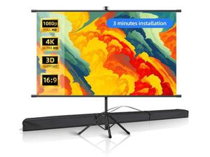 Outdoor project screen either stand tripod, indoor pull up portable projector screen, 80 inch 16:9 adjustable projection screen with carry bag