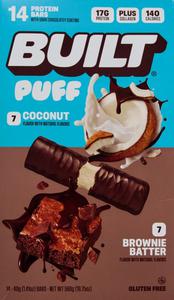 Pack of 13 Built Puff Protein Bars Dark Chocolate Coconut and Brownie Batter, 1.41 Oz., Exp. 01/2026