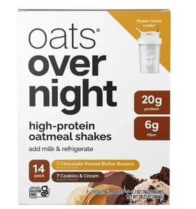 (Retail $52.99) Pack of 12 Oats Overnight High-Protein Oatmeal Shakes + Shaker Bottle, 2.7 Oz and 2.8 Oz., Exp. 04/2026