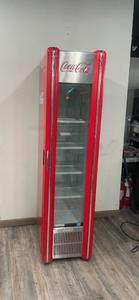 COKE COOLER - VINTAGE COKE COOLER. RED COLOR AND SLIM DESIGN. COCA COLA LOGO PRINTED ON THE SIDE. KEEP ALL YOUR FAVORITE COKE PRODUCT COLD. GREAT TO DISPLAY IN A DEN OR GAME ROOM. RETAIL $900.00