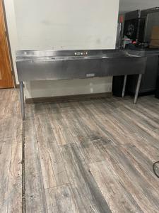 SINK - STAINLESS STEEL 3 COMP BAR SINK WITH 2 DRAINBOARDS. WASH RINSE AND SANITIZE ALL YOUR GLASSWARE. COST NEW $700.00