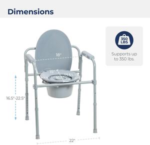 Drive Medical 11148-1 Folding Steel Bedside Commode Chair, with 7.5 Qt. Bucket and 13.5 Inch Seat, Grey
