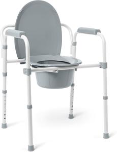 Medline 3-in-1 Steel Bedside Commode - Gray