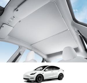 Non-Sag Glass Roof Sunshade with Storage Bag Designed for Model Y, with Heat Insulation Cover, Grey