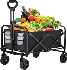(Retail $89.99) Kandexin Collapsible Foldable Wagon Cart With Drink Holders, 220 Lbs Capacity, Black