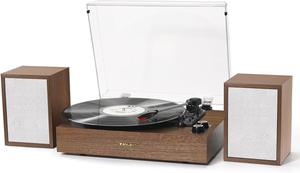 TANLANIN Record Player for Vinyl with External Bookshelf Speakers, 33-1/3 45 78 RPM Belt-Driven Bluetooth Vintage Vinyl Turntable with 2x15W Stereo Speakers, Oak Finish