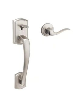 Kwikset Prescott Satin Nickel Door Handleset Only with Tustin Door Handle in Satin Nickel