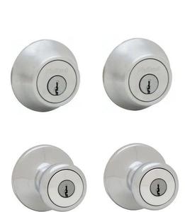 Kwikset Tylo Satin Chrome Exterior Entry Door Knob and Single Cylinder Deadbolt Project Pack