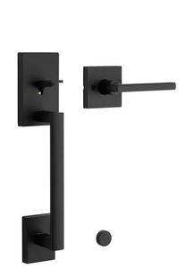 Kwikset San Clemente Matte Black Door Handleset with Halifax Square Door Handle with Microban Antimicrobial Technology (retail price $109) 