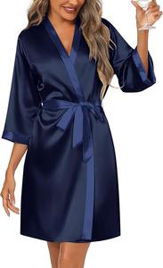 Ekouaer Women&#39;s Satin Robes, Size: Small, Navy Blue