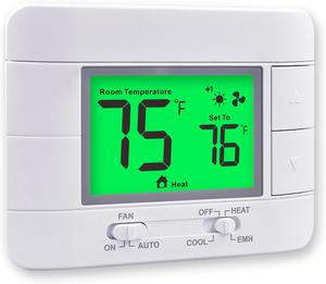 Garystat Non-Programmable Heat Pump Thermostat for House 2 Heat/1 Cool, with Temperature &#38; Humidity Monitor and Large Green LCD