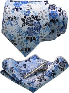 JEMYGINS Floral Necktie and Pocket Square Tie Clip Sets for Men