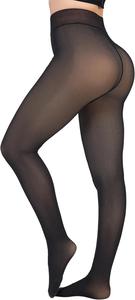 KBVOT Fleece Lined Tights Women Sheer Fake Translucent Winter Thermal Pantyhose, Large