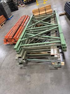Industrial Pallet Racking with 8Ft Beams Group of Assorted Height Sides with Wood Boards (Already Broken Down on 3 Skids)