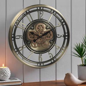 (Retail $199.99) CLXEAST Large Moving Gear Wall Clock, 28 Inch, Brass Gold