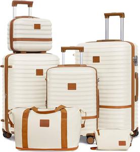 (Retail $159.98) Joyway 6 Piece Luggage Set with Spinner Wheels and TSA Lock, 13/20/24/28 Inch, White Brown
