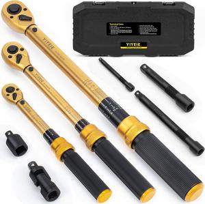 (Retail $79.97) YIYEIE 1/4 3/8 1/2-Inch Drive Click Torque Wrench, 10-160ft lb with Adapters 