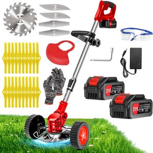 Cordless Weed Wacker, 21V, 4.0Ah Battery, Red