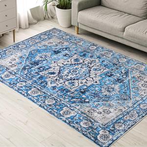 NUOVARUGS Durable Area Rug - Blue/Beige, 5x7 
