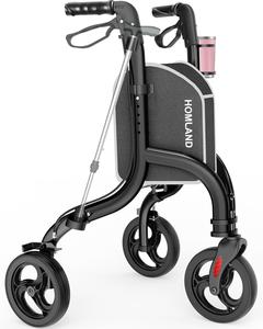 (Retail $129.99) Homland Foldable Wheeled Rollator with Cane - Black