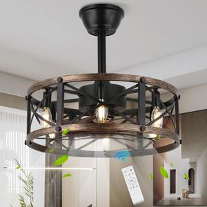(Retail $118.99) SHLUCE Farmhouse Fandelier Ceiling Fan with Light - Black, 19&#34;