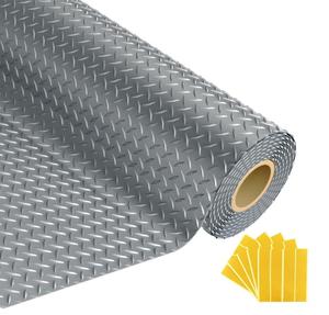 Grandroad 8 x 20 FT Garage Floor Mat, 2.8mm Thickened Flooring Roll Diamond Plate PVC Rubber Trailer Mat with 20Pcs Tapes, Non-Slip Floor Protector Mat for Garage, Warehouse, Gyms, Trailer, Gray