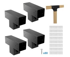 Vlaeng Pergola Kit T Shaped 6x6(Actual: 5.7&#34;x5.7&#34;)-4 Pack Pergola Brackets 6x6-3 Way DIY Woodworks Gazebo Brackets Kit with Screws for Wood Beams-Elevated Wood Stand T Brackets for Sunroom Carport Cabin