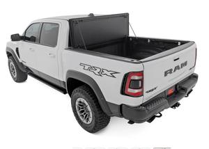 Rough Country Hard Tri-Fold Flip Up Truck Bed Tonneau Cover for Dodge Ram 1500 (2019-2025) TRX (2021-2025) - Flush Aluminum Bed Cover, Fits 5&#39;7&#34; (66.7&#34;) Bed - RETAIL $750