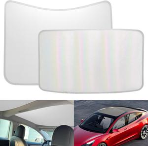 Open Box | *[2024 Upgrade] Sunshade Roof for Tesla Model 3 2024 Colorful Ice Crystal Glass Roof Sunshade Sunroof No-Sag Design Retractable Sunshade Heat Insulation Roof Window Sun Protection Snap Foldable (White)