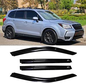 New | *94375 Side Window Visor Wind Vent Deflector,4pcs Outside Mount Tape-On Nice Sun Rain Guards Set fit for 2014-2018 Subaru Forester