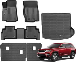 $129.99 | New | *Floor Mats &#38; Trunk Mat &#38; Backrest Mat for 2025 2024-2022 Jeep Grand Cherokee 5 Seat Only (Include 4xe Not WK or L) All Weather TPE Protection Waterproof Floor Liners Accessories, Black